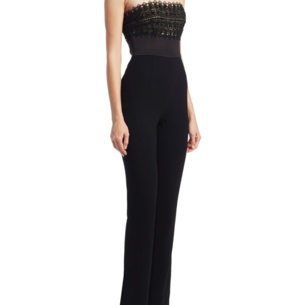 Monique Lhuillier women 2 strapless embroidered jumpsuit nightclub cocktail Goth